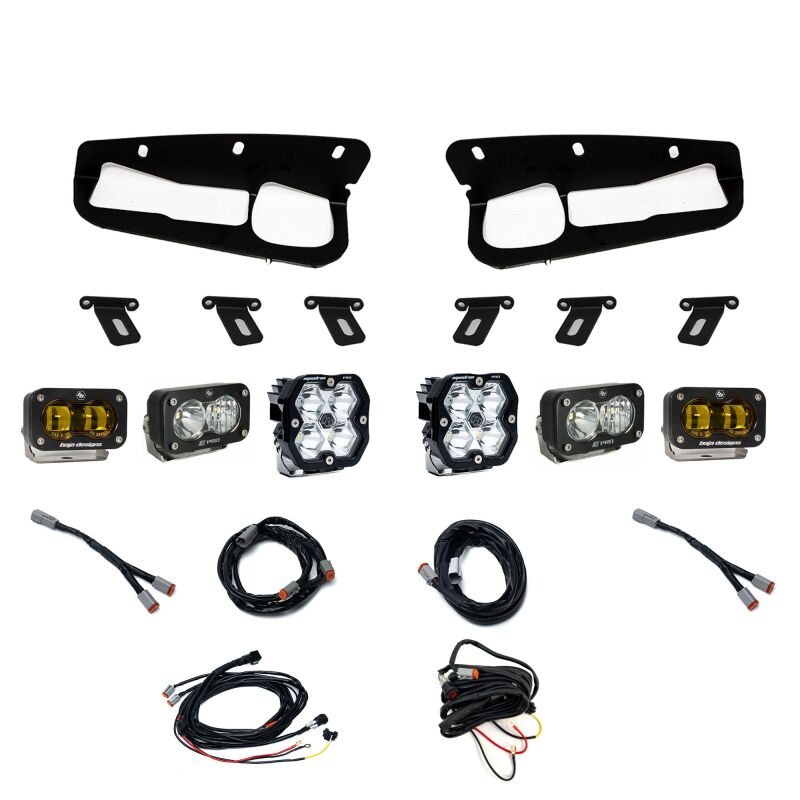 Baja Designs Squadron 2.0 Pro Spot & S2 Pro D/C Clear & S2 SAE Amber Fog Light Kit - Steel Bumper | 2022-2026 Ford Bronco Raptor
