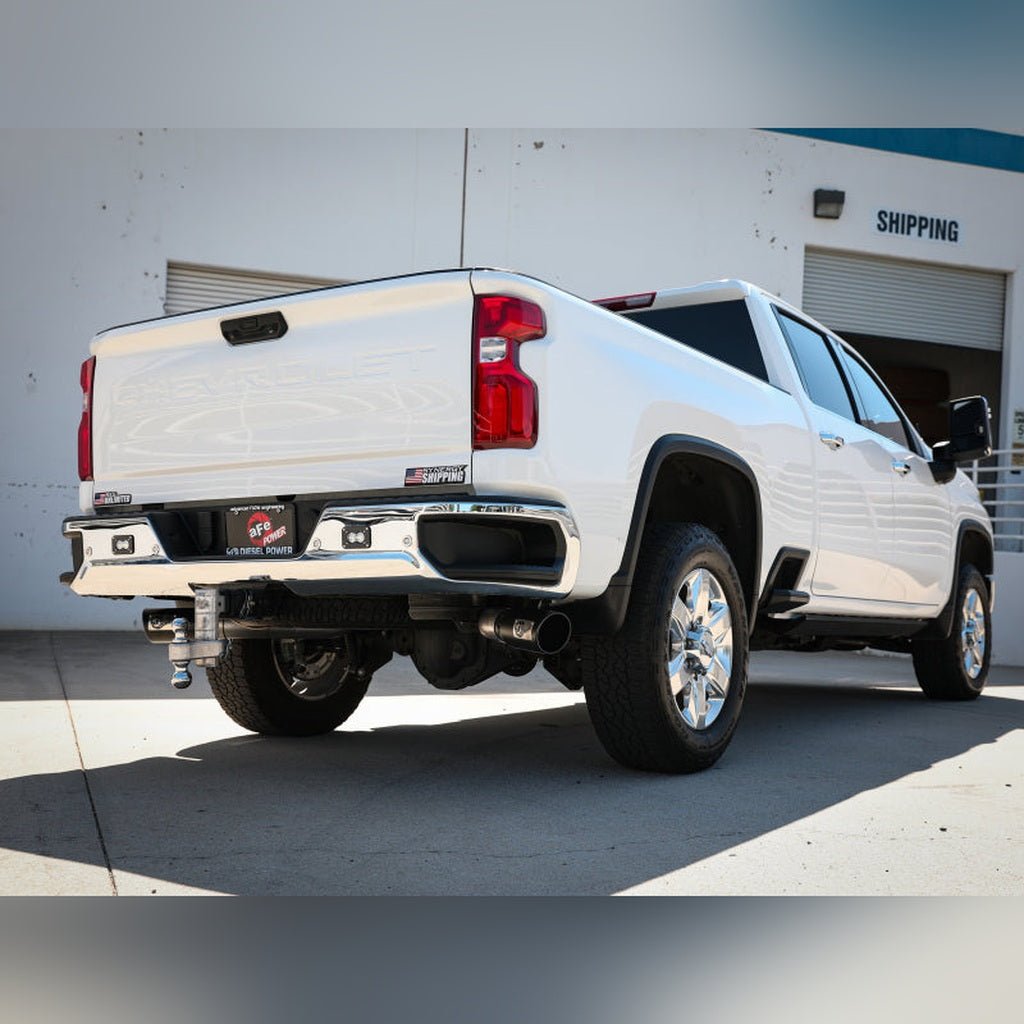 aFe Large Bore-HD DPF-Back Exhaust System - 4 in 409SS w/ Black Tip | 2020-2026 GMC Sierra 2500HD - Stateside Performance - DPF Back - aFe - aFe Large Bore-HD DPF-Back Exhaust System - 4 in 409SS w/ Black Tip | 2020-2026 GMC Sierra 2500HD