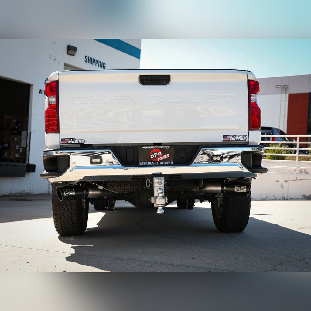 aFe Large Bore-HD DPF-Back Exhaust System - 4 in 409SS w/ Black Tip | 2020-2026 GMC Sierra 3500HD - Stateside Performance - DPF Back - aFe - aFe Large Bore-HD DPF-Back Exhaust System - 4 in 409SS w/ Black Tip | 2020-2026 GMC Sierra 3500HD