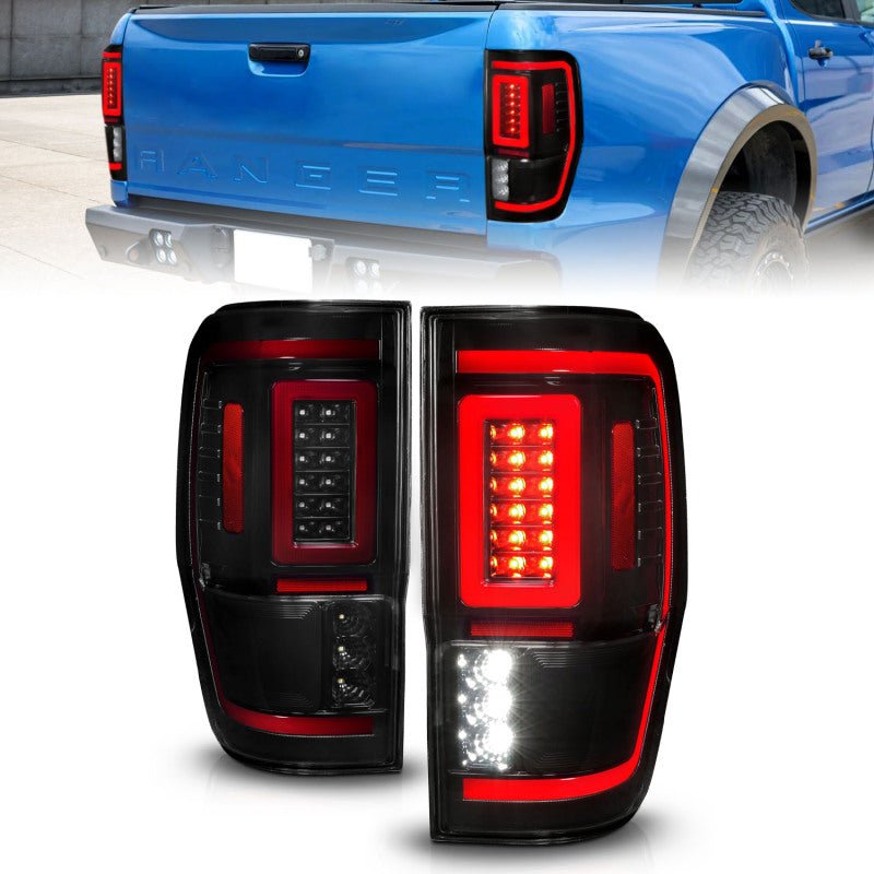 ANZO Full LED Tail Lights w/ Light Bar Sequential Signal - Black Housing/Smoke Lens | 2019-2023 Ford Ranger - Stateside Performance - Tail Lights - ANZO - ANZO Full LED Tail Lights w/ Light Bar Sequential Signal - Black Housing/Smoke Lens | 2019-2023 Ford Ranger