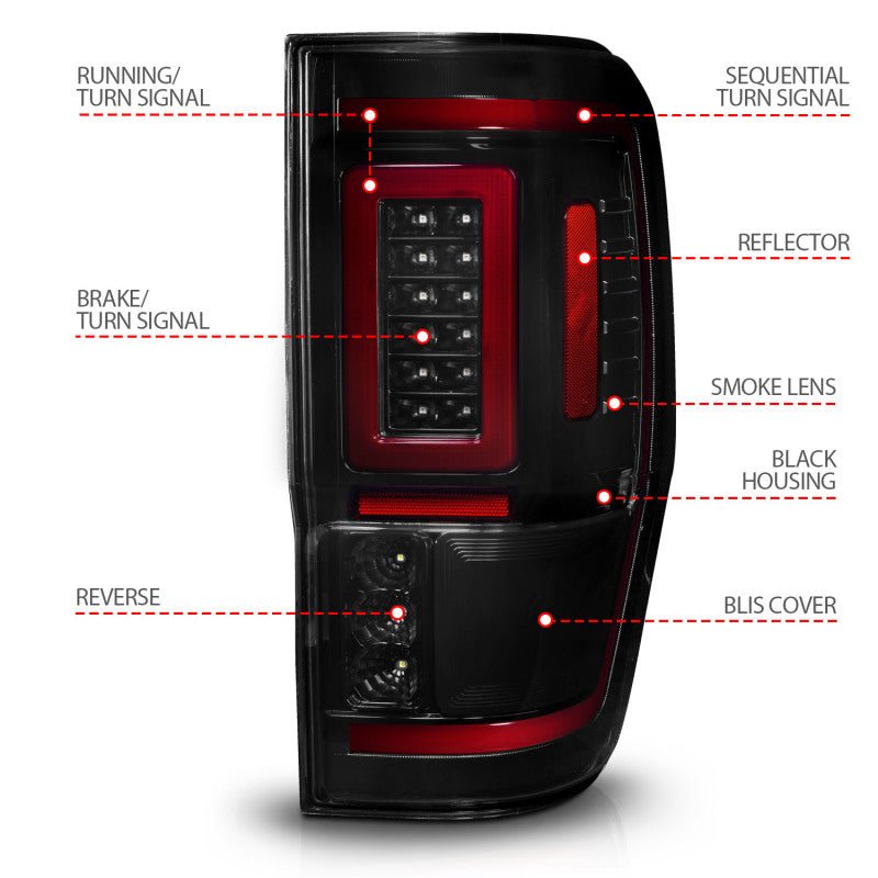 ANZO Full LED Tail Lights w/ Light Bar Sequential Signal - Black Housing/Smoke Lens | 2019-2023 Ford Ranger - Stateside Performance - Tail Lights - ANZO - ANZO Full LED Tail Lights w/ Light Bar Sequential Signal - Black Housing/Smoke Lens | 2019-2023 Ford Ranger