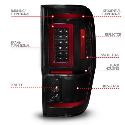ANZO Full LED Tail Lights w/ Light Bar Sequential Signal - Black Housing/Smoke Lens | 2019-2023 Ford Ranger - Stateside Performance - Tail Lights - ANZO - ANZO Full LED Tail Lights w/ Light Bar Sequential Signal - Black Housing/Smoke Lens | 2019-2023 Ford Ranger