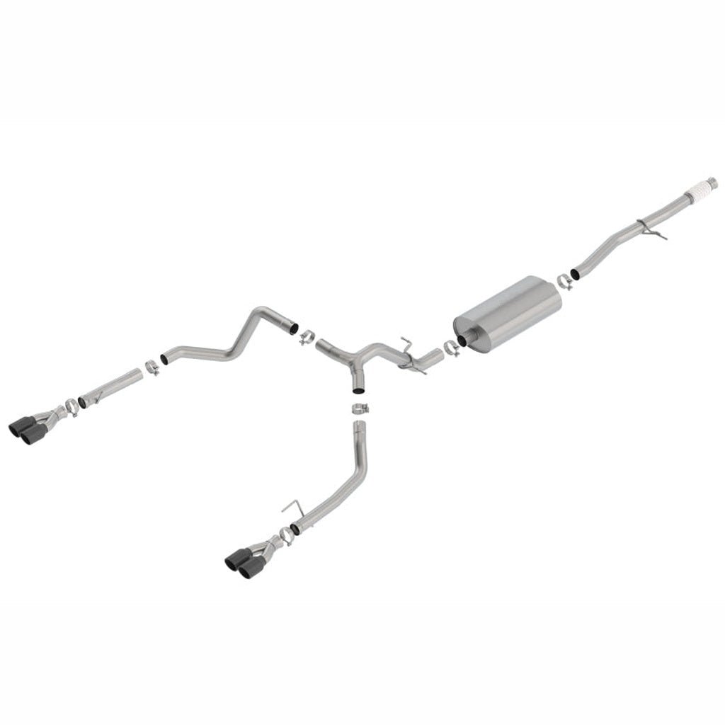 Borla Touring Cat-Back Exhaust System - Quad Black Chrome Round Tips | 2019-2025 GMC Sierra 1500 - Stateside Performance - Catback - Borla - Borla Touring Cat-Back Exhaust System - Quad Black Chrome Round Tips | 2019-2025 GMC Sierra 1500
