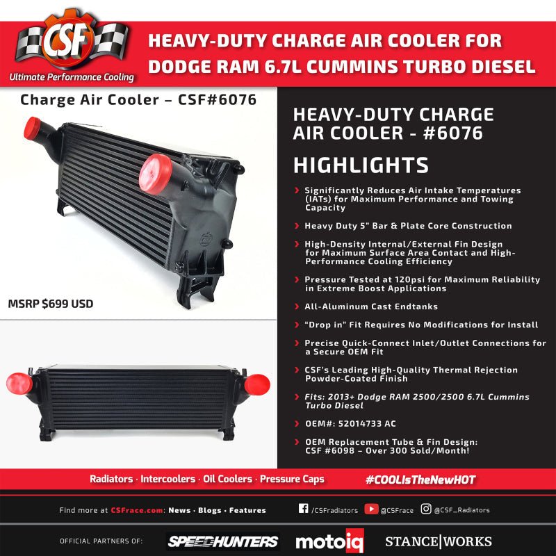 CSF Heavy Duty OEM Intercooler | 2013 - 2018 Ram 3500 - Stateside Performance - Intercoolers - CSF - CSF Heavy Duty OEM Intercooler | 2013 - 2018 Ram 3500
