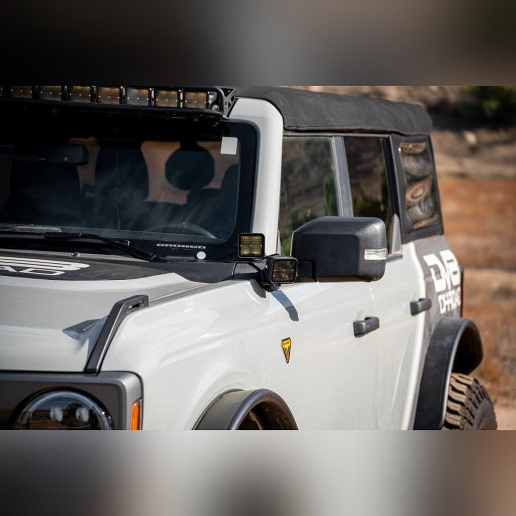 DV8 Offroad A - Pillar Dual Light Pod Drop Mounts | 2021 - 2026 Ford Bronco - Stateside Performance - Light Mounts - DV8 Offroad - DV8 Offroad A - Pillar Dual Light Pod Drop Mounts | 2021 - 2026 Ford Bronco