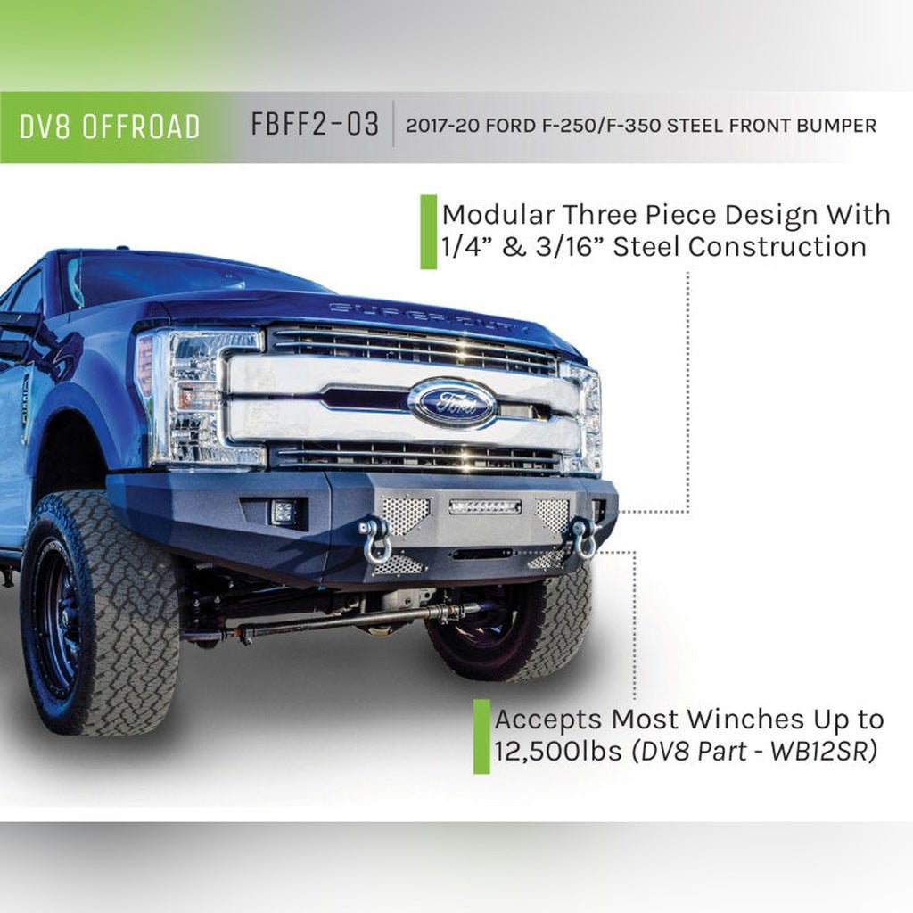 DV8 Offroad FBFF2 - 03 Modular Front Bumper | 2017 - 2021 Ford F350 Super Duty - Stateside Performance - Bumpers - Steel - DV8 Offroad - DV8 Offroad FBFF2 - 03 Modular Front Bumper | 2017 - 2021 Ford F350 Super Duty