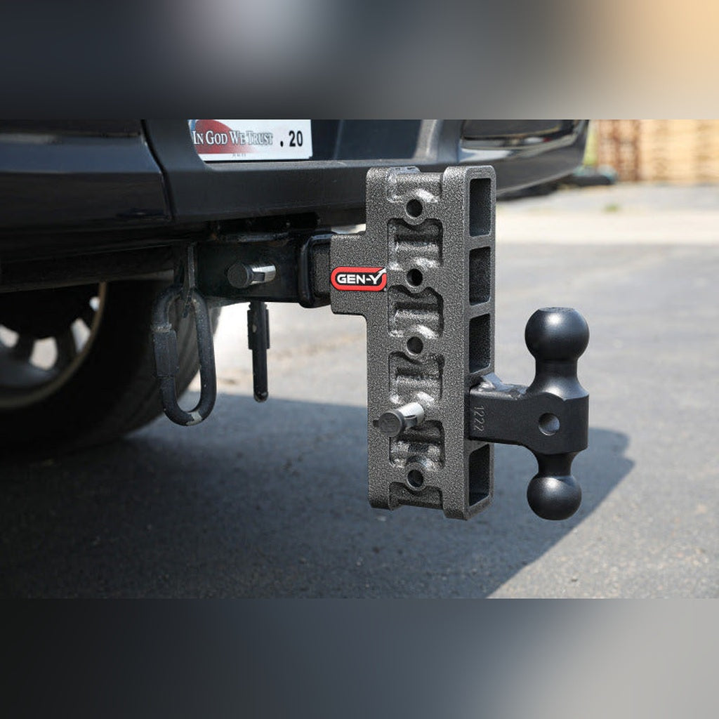 GEN-Y Mega Duty 2in Shank 7.5in Drop Adjustable Hitch with Dual-Ball Mount